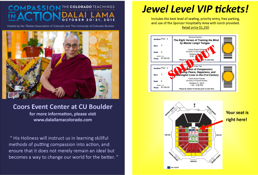 Mockup of Dalai Lama Ticket Auction Display